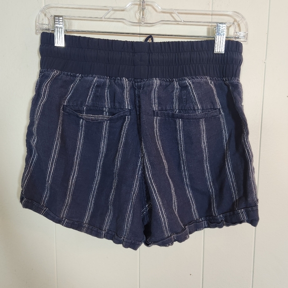 Athleta Navy Blue White Stripe Drawstring Cabo Linen Shorts Size 2 - Picture 3 of 16